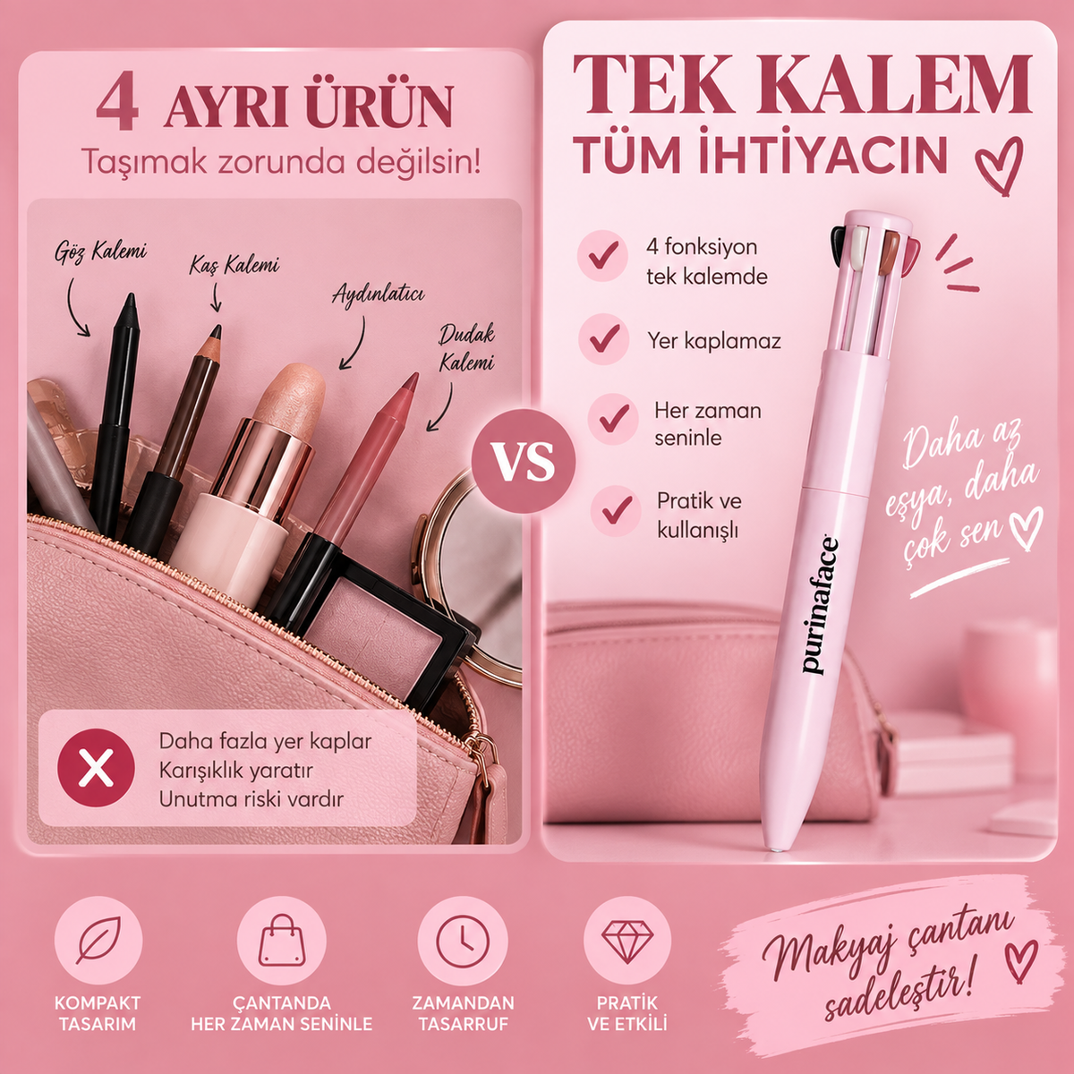4'ü 1 arada Makyaj Kalemi