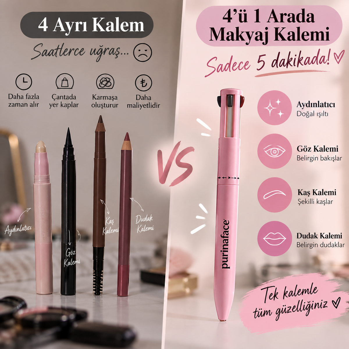 4'ü 1 arada Makyaj Kalemi