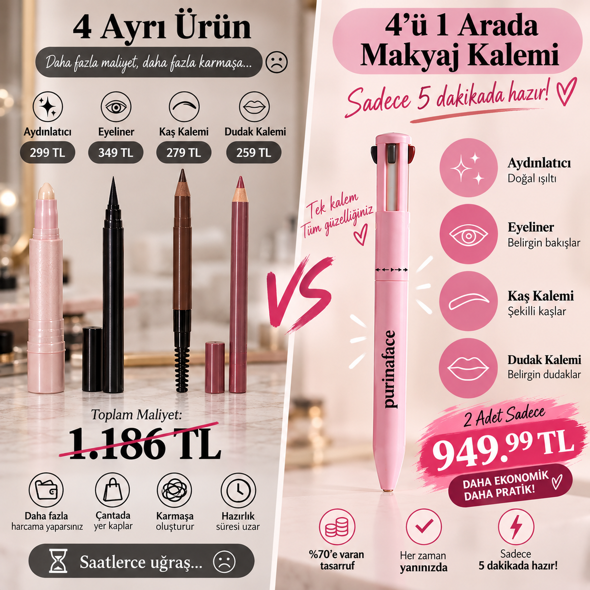 4'ü 1 arada Makyaj Kalemi