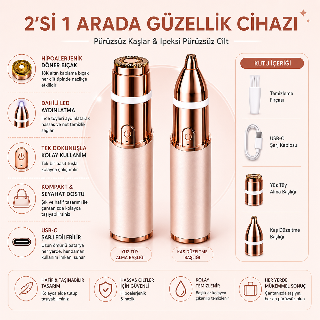 2'si 1 arada kaş ve yüz tüy alma cihazı