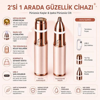 2'si 1 arada kaş ve yüz tüy alma cihazı